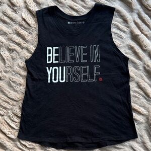 Pure Barre Black Muscle Tee with 'Believe In Yourself' Front Print